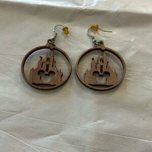 Disney castle wooden hoop earnings with backing 1 1/2”